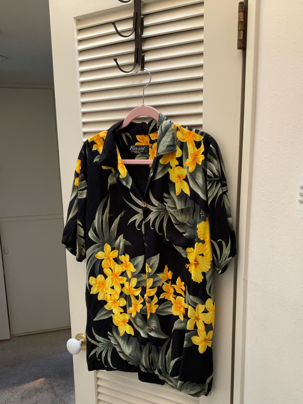 Classic Black Hawaiian Camp Shirt with Yellow Floral Print